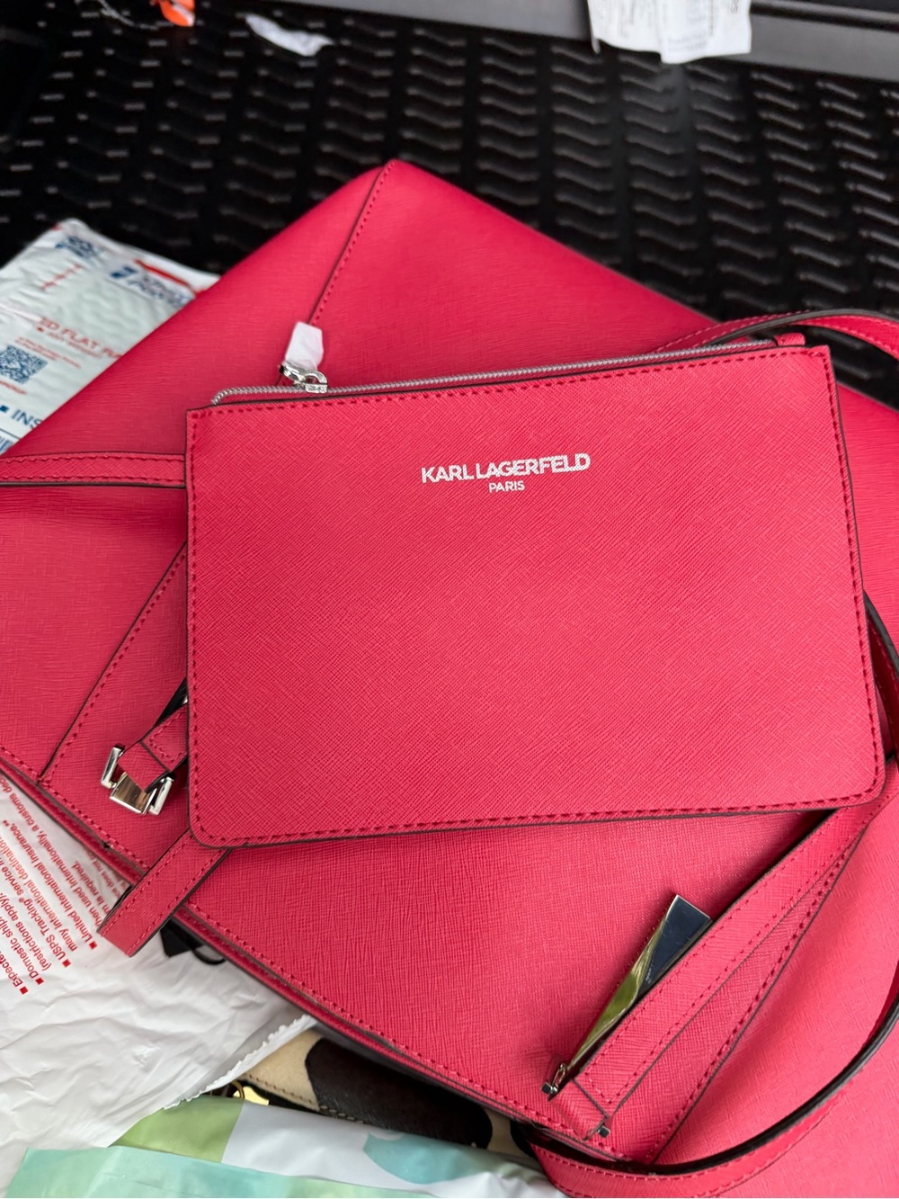 Karl Lagerfeld Paris Pink Embroidered Tote with Pouch NWT 2fer $328 Retail NWT - Picture 4 of 12